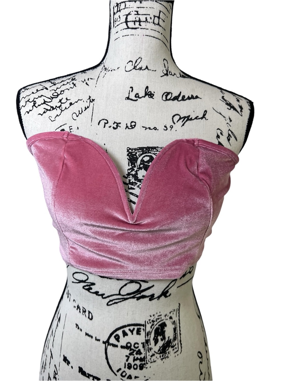 Velvet Pink Strapless Sweetheart Crop Top Size S